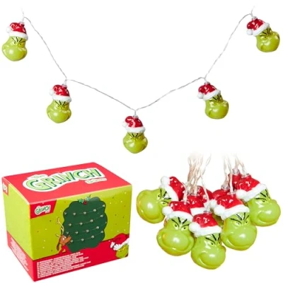 Afbeelding van The Grinch Led kerstlichtsnoer, werkt op batterijen, 170 cm, groen, 3D