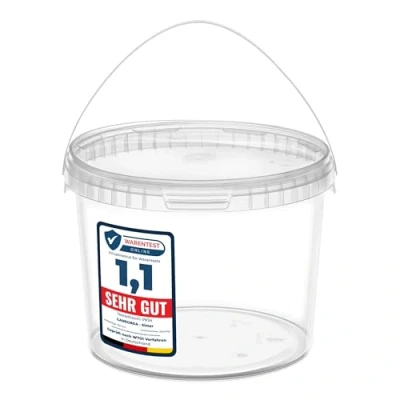 Afbeelding van 5x stuks 3 L Garronda Emmer Met Deksel Verpakkingsemmer Emmertje Rond Transparant GD PL BIS Tra