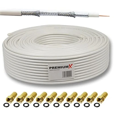 Afbeelding van PremiumX Basic Coaxiale kabel van 15 m perfecte ontvangst met 135 dB lege aluminium afscherming compatibel DVB S/S2, C, T, BK installaties inclusief 10 F aansluitingen