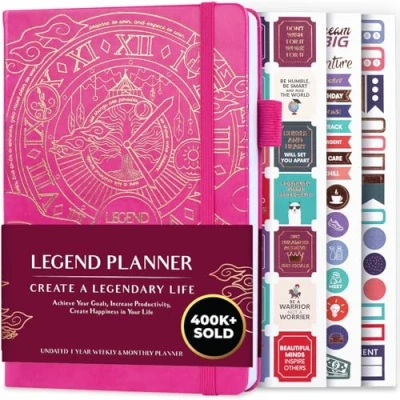 Afbeelding van Legend Planner, beste weekplanner en maandkalender ter verhoging van de productiviteit, doelen beheer meestertijd, A5, ongedateerd, roze, bladgoud