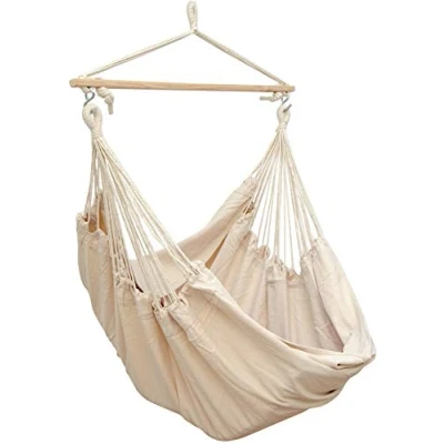 Afbeelding van Extra veilige XXL Hangstoel 185x130cm Hangmat 150kg Tuin Hangschommel Beige