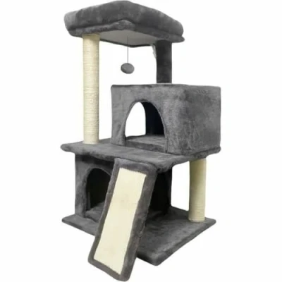 Afbeelding van FLOPI Donkergrijze kattenboom 44,5 x 48 86 cm Donkergrijs 1 platform, speelbal, 2 kennels, helling