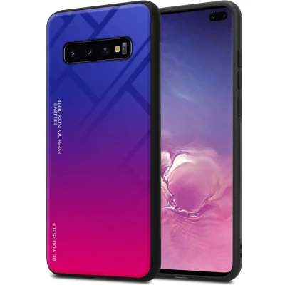 Afbeelding van Cadorabo Hoesje geschikt voor Samsung Galaxy S10 PLUS in PAARS ROOD Tweekleurige beschermhoes van TPU silicone Case Cover en achterzijde gehard glas