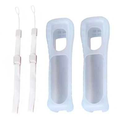 Afbeelding van 2 witte siliconen hoesjes met polsband voor Nintendo Wii controller