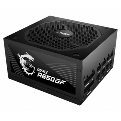 Afbeelding van MSI MPG A650GF voeding, EU stekker, 650 W, 80 Plus Gold gecertificeerd, PSU ATX volledig modulair, GPU ondersteuning 3 x 6 + 2 pins, Japanse condensatoren 105 C, platte zwarte kabels