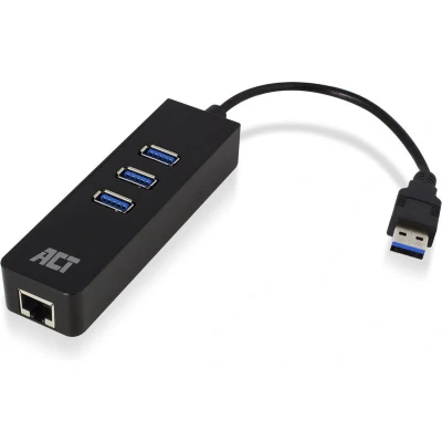 Afbeelding van ACT AC6310 SuperSpeed USB Hub 3.2 5 Gbps 3x A 1x Gigabit Ethernet Zwart