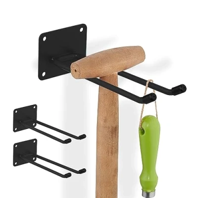 Afbeelding van Relaxdays gereedschapshaken set van 3 gereedschapshouder staal zwarte bezemhouder muur