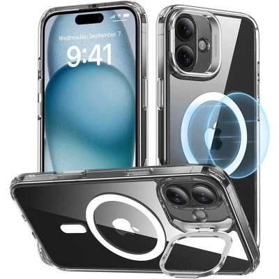 Afbeelding van ESR Hoesje Geschikt voor Apple iPhone 16 Plus Classic Hybrid HaloLock Compatibel met MagSafe en Back Cover Standaard Camera Kickstand Transparant