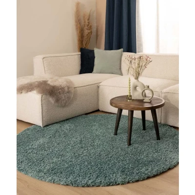 Afbeelding van Rond Hoogpolig Tapijt/Vloerkleed Shaggy Trend Effen Lichtblauw 200 Cm