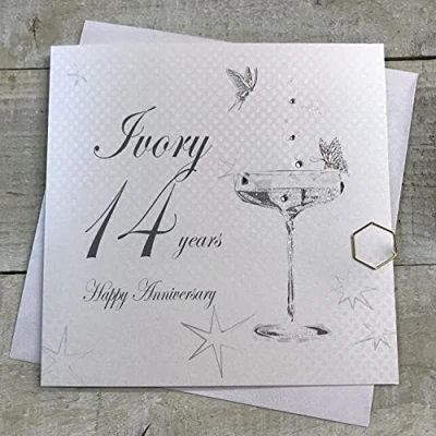 Afbeelding van White Cotton Cards BD114C verjaardagskaart &quot;Happy Anniversary&quot;, handgemaakt, voor de 14e verjaardag, wit