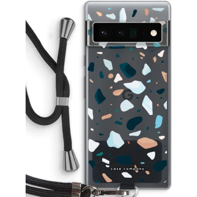 Afbeelding van Case Company® hoesje met Koord geschikt voor Google Pixel 6 Pro Terrazzo N13 Telefoonhoesje Zwart Bescherming aan alle Kanten en Over de Schermrand