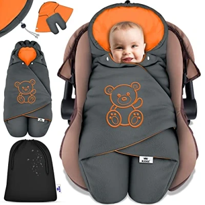 Afbeelding van KIDIZ® Baby Slaapzak voor Buggy Voetenzak Autostoeltje &amp; Wandelwagen Babyschaal, Winter met Kap + Babyslaapzak Deken Maxi Cosi Kinderwagen alle Gordelsystemen 3 5 Puntsgordel Marineblauw / Groen