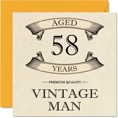 Afbeelding van Vintage verjaardagskaarten voor mannen, 58 jaar, grappige verjaardagskaart collega, vader, echtgenoot, vriend, oom, broer, 145 mm x mm, wenskaart 58e verjaardag