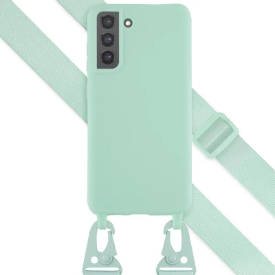 Afbeelding van Selencia hoesje Geschikt voor Samsung Galaxy S21 FE met koord Siliconen afneembaar Turquoise