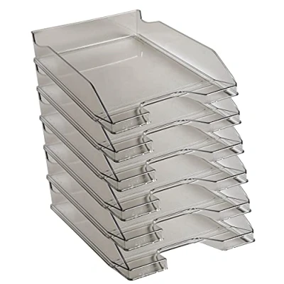 Afbeelding van Exacompta 113227D Premium Combo Midi brievenbakjes, DIN A4, ideaal voor je organisatie, robuuste en stapelbare opbergmand, grijs transparant glanzend