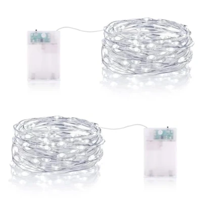 Afbeelding van Vacoulery Led lichtsnoer, werkt op batterijen, 3 m, 30 leds, micro voor binnen en buiten, slaapkamer, Kerstmis, bruiloft, dennenboom, decoratie (2 stuks, koud wit)
