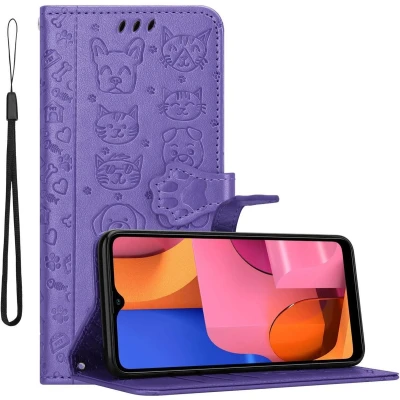 Afbeelding van Cadorabo Hoesje geschikt voor Samsung Galaxy A20s in SHINY PAARS Beschermhoes honden en katten met standfunctie kaartsleuven Book Case Cover Etui
