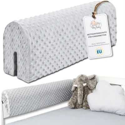 Afbeelding van Bedomranding voor babybed, ademend, 50 cm, bedrand peuters, bescherming kinderen, spijlen of hek, schuim, wieg, bescherming, minky lichtgrijs
