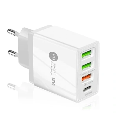 Afbeelding van 36W PD &amp; QC3.0 USB C snellader 4 poorten universele adapter voor iPhone Samsung Huawei Xiaomi HTC LG Motorola Honor IPad enz