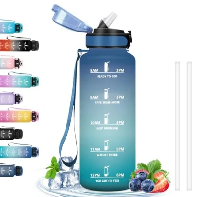 Afbeelding van 1,5 liter motiverende waterfles, lekvrij, waterfles met rietje voor volwassenen, gemakkelijk mee te nemen, wandelfles slogan, sport, sportschool, fietsen,