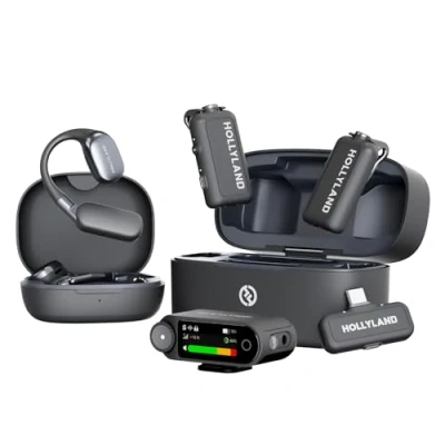 Afbeelding van Hollyland Lark Max 2 Combo Ultime, draadloze microfoon, AI ruisonderdrukking, audiobewaking, microfoon voor camera, iPhone, Android (2TX + 2RX oplaadhoofdtelefoon case)