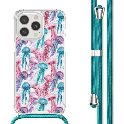 Afbeelding van iMoshion Hoesje Geschikt voor iPhone 15 Pro met Koord Design Meerkleurig / Jellyfish Watercolor