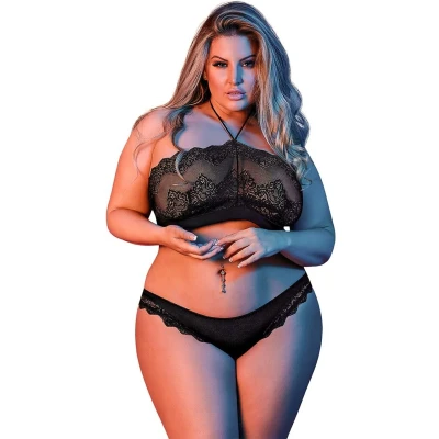 Afbeelding van Magic Silk Halter BH Set Plus Size Black