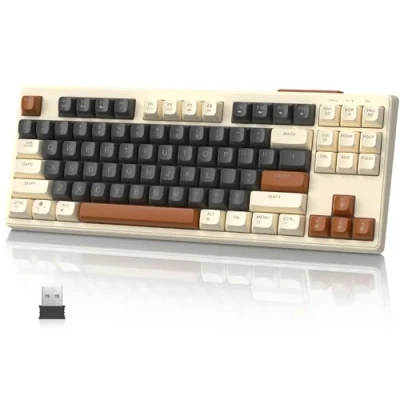 Afbeelding van M87 TKLClavier de jeu sans fil double mode, Bluetooth/2,4 GHz, touches PBT, batterie rechargeable 4000 mAh, clavier rétroéclairé arc en ciel couleurs mélangées avec sensation mécanique Café