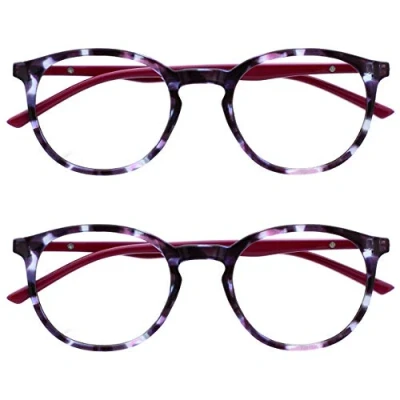 Afbeelding van OPULIZE Set van 2 slanke ronde monturen, veerscharnieren, krasbestendig, paarse schildpad, mannen, vrouwen, RR60 5 +3,00