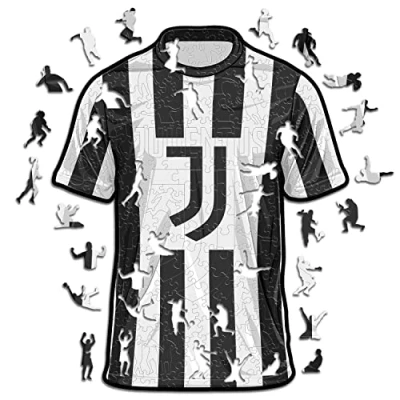 Afbeelding van Iconic Puzzles, Juventus Jersey, officieel product, houten puzzel voor volwassenen en kinderen, 100% duurzaam hout, maat M, 270 stuks