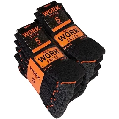 Afbeelding van BRUBAKER Werksokken 10 Paar WORK Sokken voor optimale grip op het werk Robuuste Functionele Katoen Versterkte hiel en teen Zwart Oranje Maat 39 42