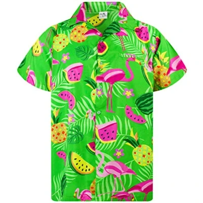 Afbeelding van King Kameha Hawaiiaans Overhemd Hawaii Shirt Heren Korte Mouw Voorvak Hawaiian Afdrukken Flamingo Meloen, Melon Groen, XL