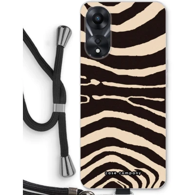 Afbeelding van Case Company® hoesje met Koord geschikt voor Oppo A58x Arizona Zebra Telefoonhoesje Zwart Bescherming aan alle Kanten en Over de Schermrand
