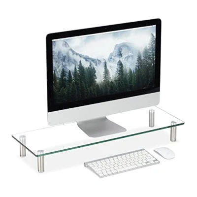 Afbeelding van Relaxdays monitor verhoger glas monitorstandaard beeldscherm verhoging doorzichtig Groot