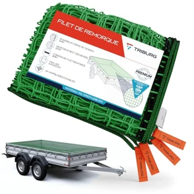 Afbeelding van TRIBURG® Aanhangernet, 3 x 4 m, met hoekmarkeringen, aanhangwagennet spanrubber voor optimale ladingbeveiliging, aanhangernet rubberen koord