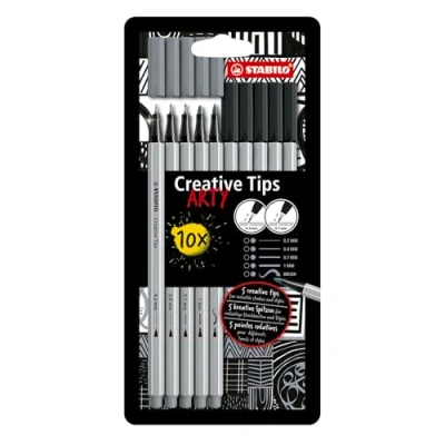 Afbeelding van STABILO Creative Tips Pennenset Met diverse puntdiktes ARTY Etui 10 Stuks Zwart, Grijs