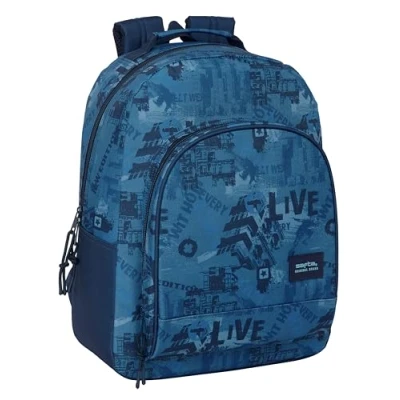 Afbeelding van Safta New Edition Sac à dos scolaire adaptable au chariot, idéal pour les enfants de différents âges, confortable et polyvalent, qualité résistance, 32 x 15 42 cm, bleu marine, M, Décontracté