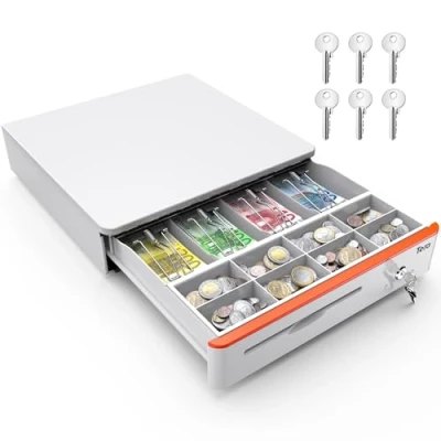 Afbeelding van Tera Kassalade voor munten en bankbiljetten, handmatig automatisch openen, 4 vakken bankbiljetten 8 stuks, RJ 12 aansluiting, 41 x cm, POS Restaurant, supermarkt, 405R WH