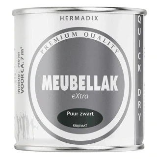 Afbeelding van Hermadix Meubellak Extra Puur Zwart Krijtmat Matte verf voor hout binnen (waterbasis)