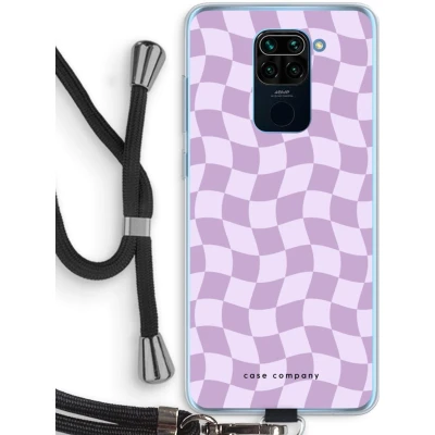 Afbeelding van Case Company® hoesje met Koord geschikt voor Xiaomi Redmi Note 9 Grid Paars Telefoonhoesje Zwart Bescherming aan alle Kanten en Over de Schermrand