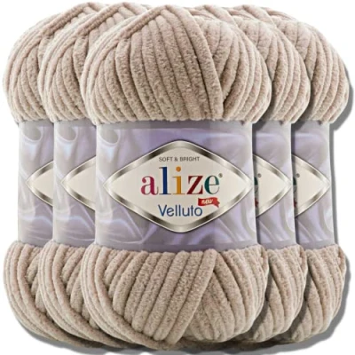 Afbeelding van Alize 5x 100g Velluto Turkse wol Super Bulky Chenillegaren knuffelzacht babywol handbreigaren om te haken zacht chenille garen XXL kluwen voor Amigurumi (beige 530)