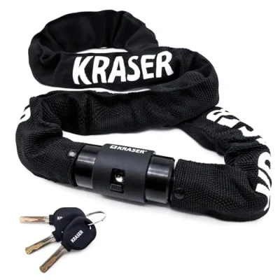 Afbeelding van KRASER KR620 Kettingslot voor fiets, met waterdichte dop, diefstalbeveiliging, ketting, hangslot, scooter, 6 mm, 360 graden draaibaar, universeel 100 cm, 3 sleutels, zwart
