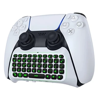 Afbeelding van MoKo Achtergrondverlichting, groen, toetsenbord voor PS5 controller, mini QWERTY Bluetooth toetsenbord, draadloos, compatibel met Playstation 5 oplaadbaar 3,5 mm