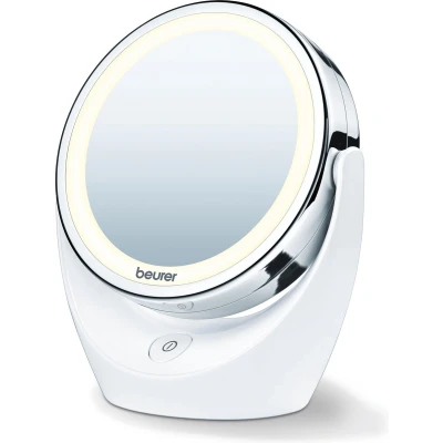 Afbeelding van Beurer BS 49 Make up spiegel Staand LED verlichting rondom Tweezijdig 5x Vergroting Incl. batterijen Rond: doorsnede 11 cm 3 Jaar garantie