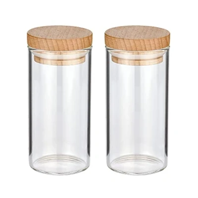 Afbeelding van Zassenhaus 2 kruidenpotjes voor kruidenrek, borosilicaatglas, beukenhout, 100 ml