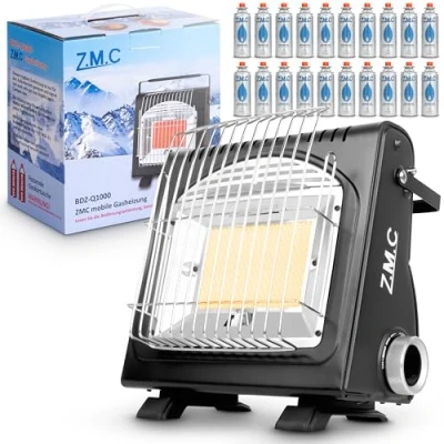 Afbeelding van Z.M.C Draagbare gasverwarming 2 in 1 + 20 gaspatronen 227 g campingverwarming 1,7 kW voor buiten en binnen mobiele verwarming met piëzo ontsteking