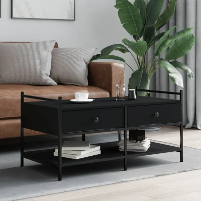 Afbeelding van Salontafel 99x50x50 cm bewerkt hout zwart
