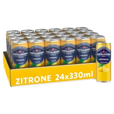 Afbeelding van Sanpellegrino Limonade Limonata hoog fruitgehalte 16% vers geperste citroenen ideaal voor onderweg 24 stuks wegwerpdozen (24 x 0,33 l)