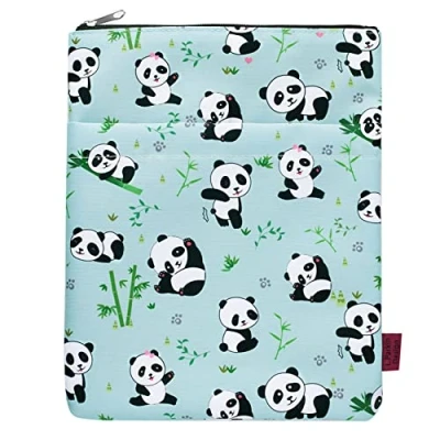 Afbeelding van Panda Boekenhoes van wasbare stof met ritssluiting, maat M 27,9 x 22,9 cm, bezorgcadeau
