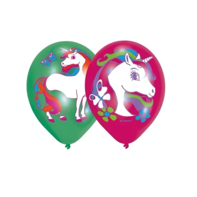 Afbeelding van Ballon Eenhoorn regenboog groen roze 6 stuks